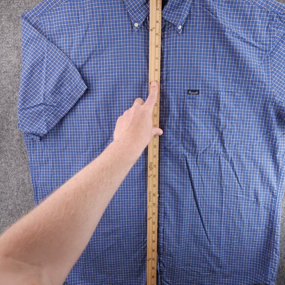 Faconnable Button-Down Cotton Check Blue XL Shirt Mens Pocket Long Sleeve Adult - Picture 8 of 13